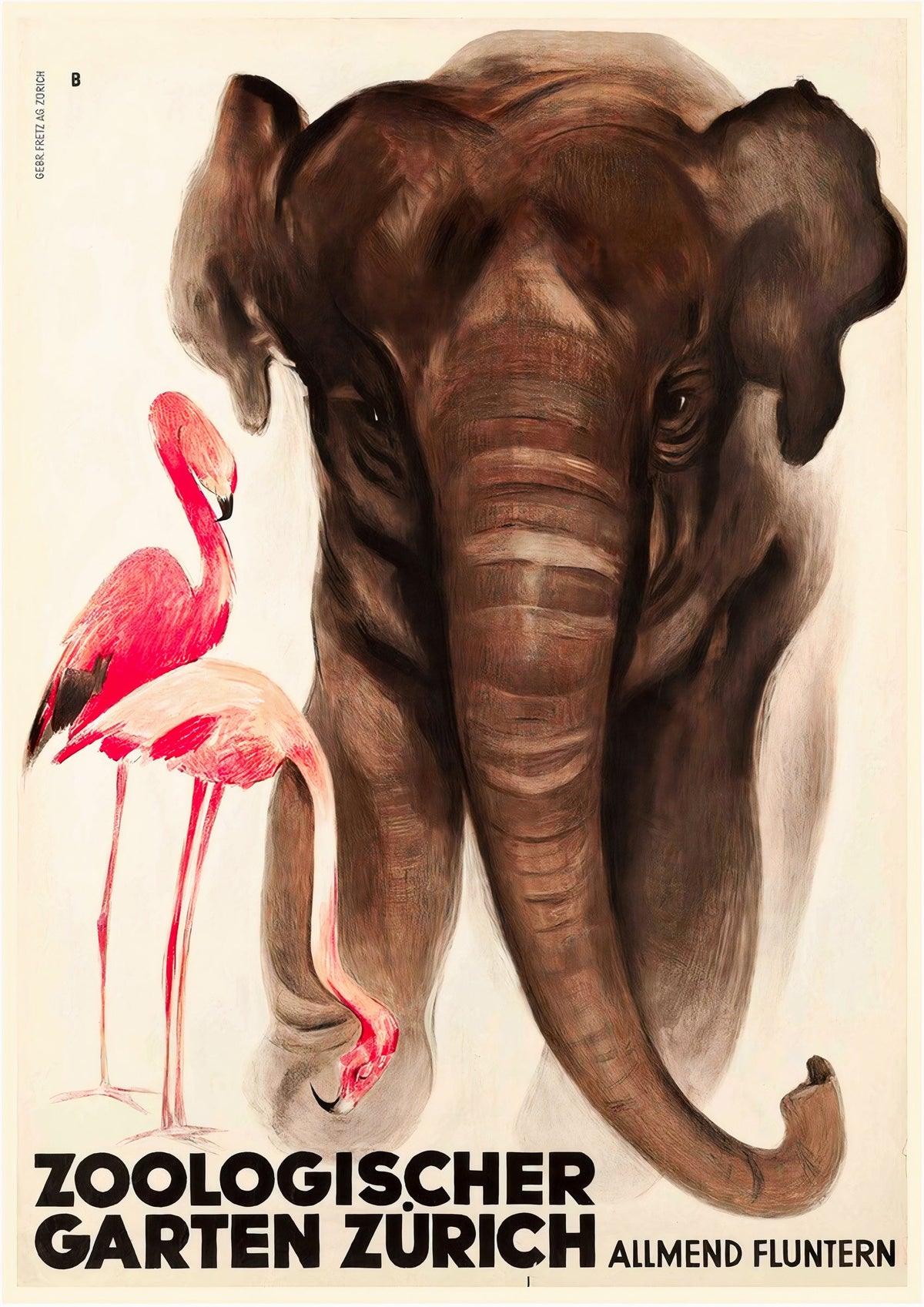 Zoological Garden Zurich Switzerland Vintage Advertising Poster — poster only, complete unframed artwork