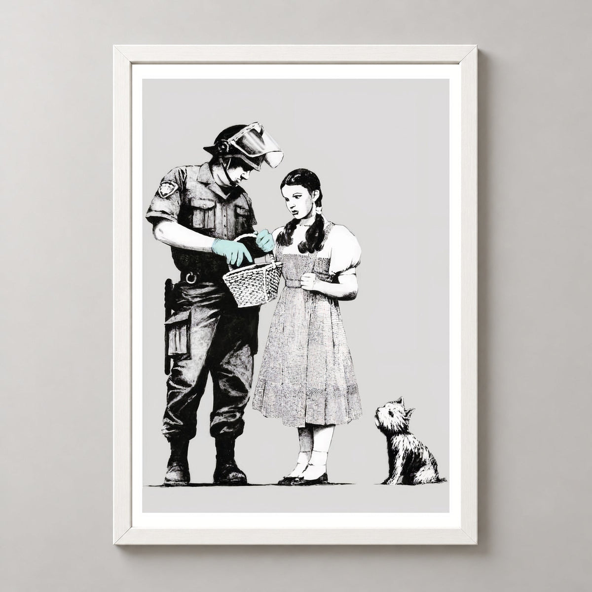 Banksy Stop and Search, 2007 — realistic white frame studio view