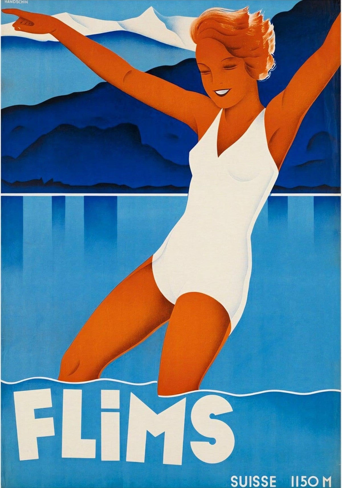 Switzerland Flims European Travel Vintage Travel Poster — poster only, complete unframed artwork
