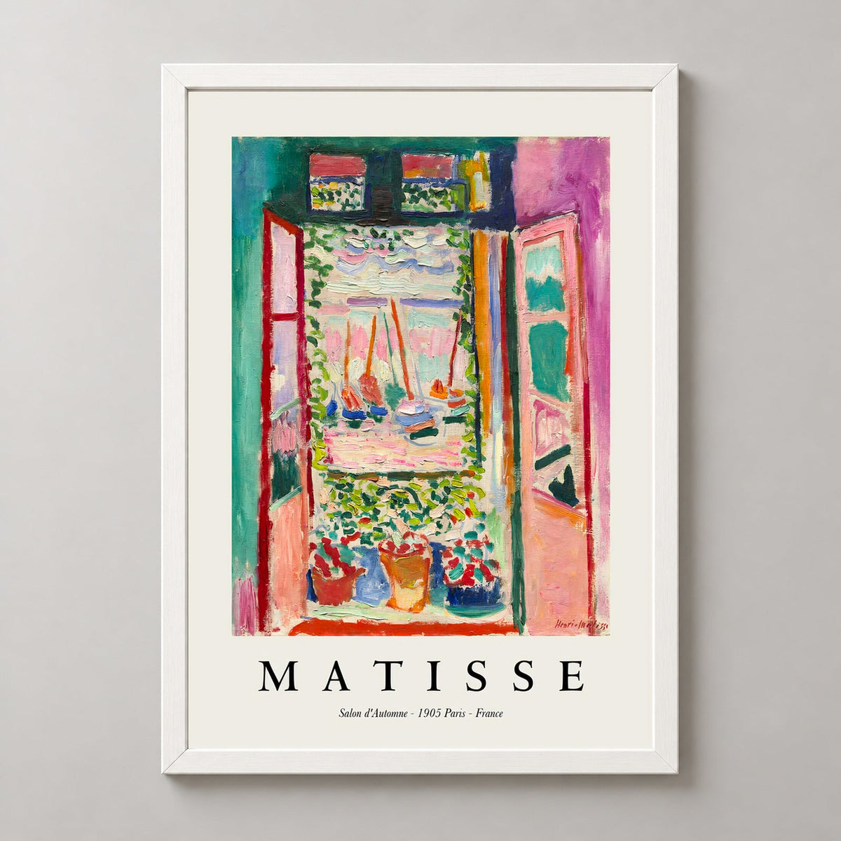 Open Window, Henri Matisse Print — realistic white frame studio view