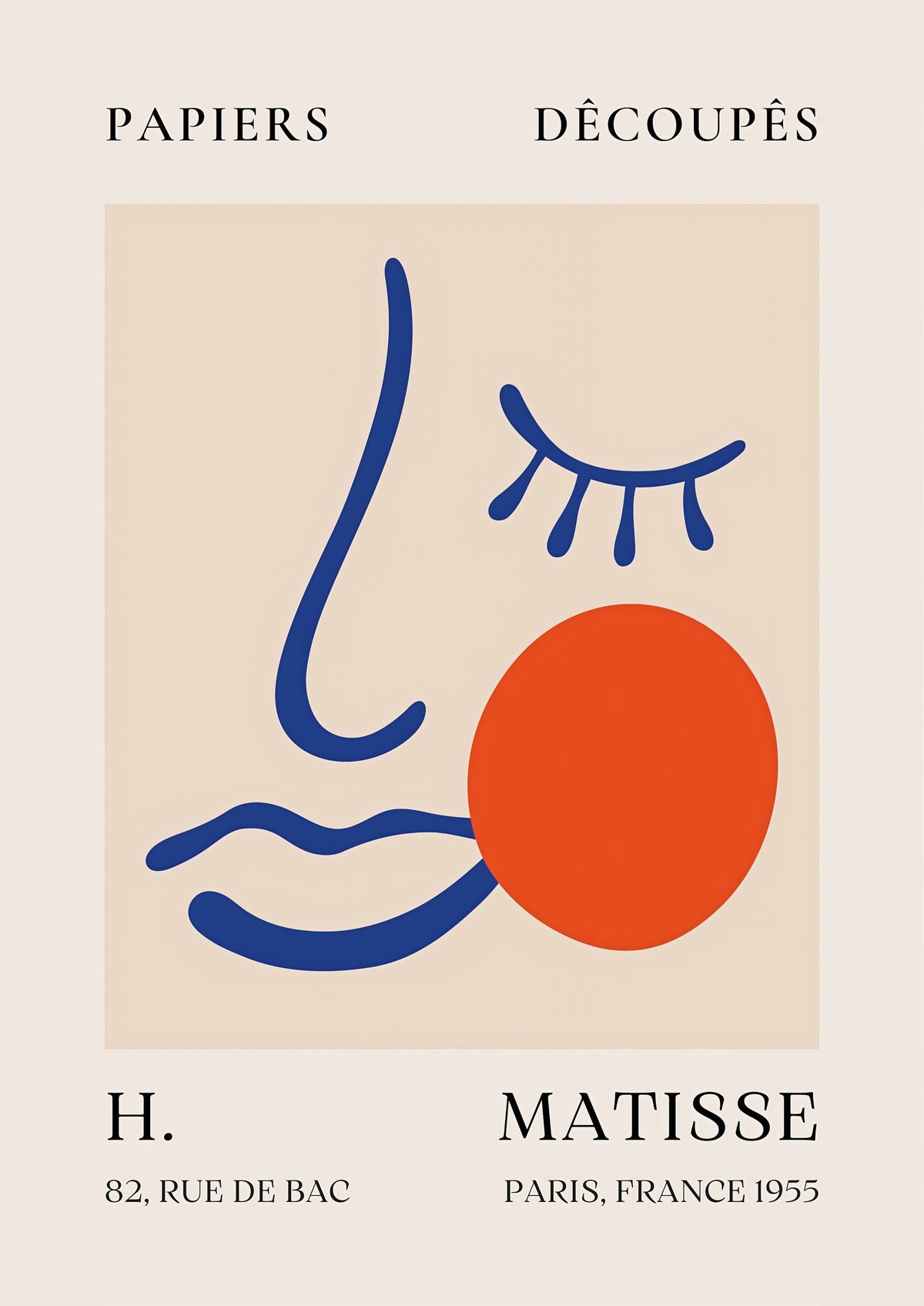 Papiers Découpés Blue Face with Orange, H. Matisse Print (1955) — poster only, complete unframed artwork