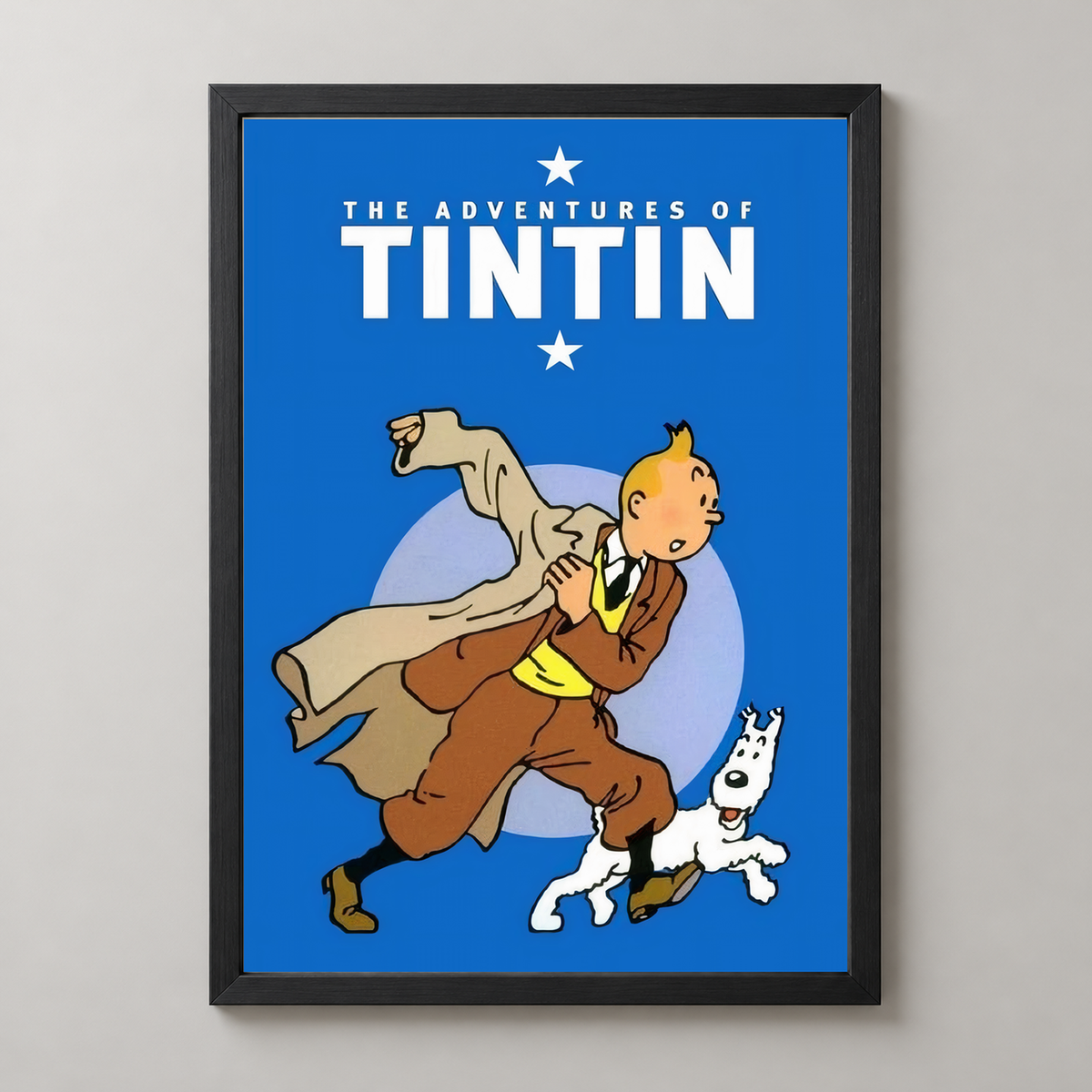 The Adventures of Tintin Art Print - Classic Comic Book Cover — realistic black frame studio view