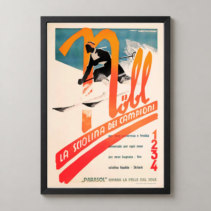 Nobl School of Champions Italy Vintage Ski Poster - Framed/Unframed