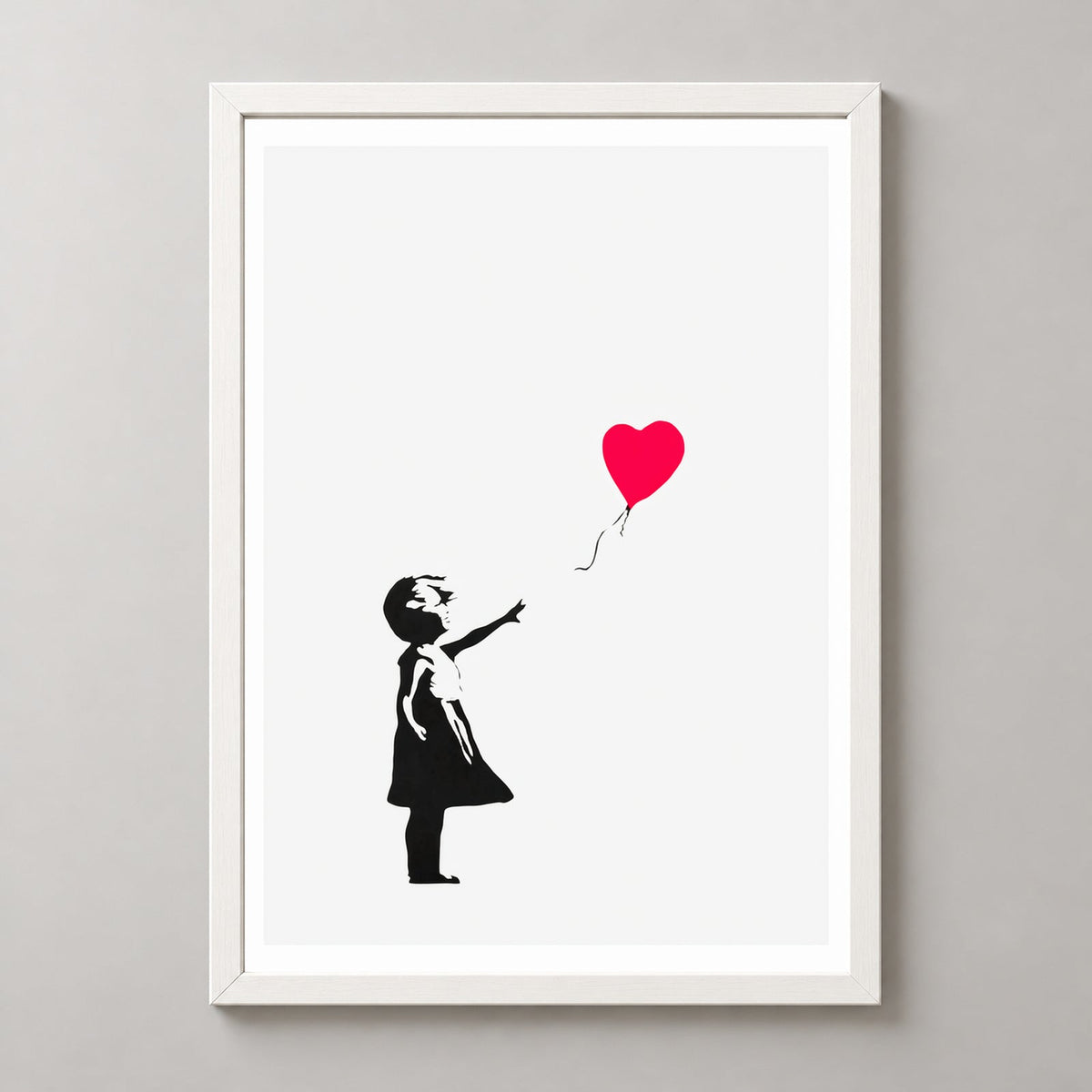 Banksy Girl With Balloon, 2004 — realistic white frame studio view