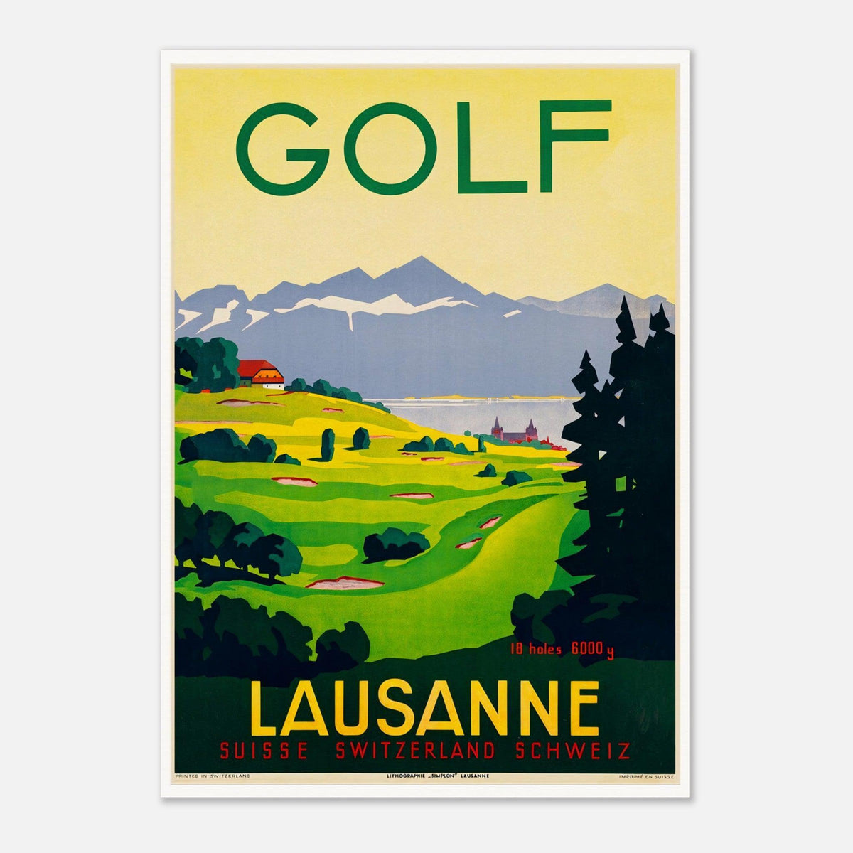 Switzerland Lausanne Vintage Golf Poster - Framed/Unframed
