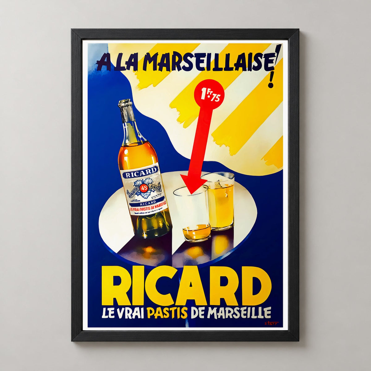 RICARD A La Marseillaise Vintage Advertising Poster — realistic black frame studio view