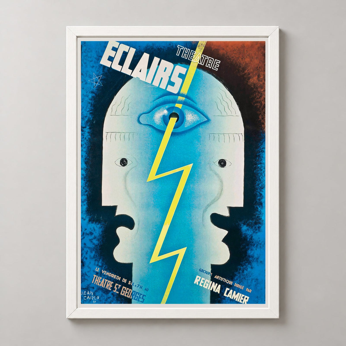 Theatre Eclairs 1929 Vintage Advertising Poster by Jean Carlu — realistic white frame studio view
