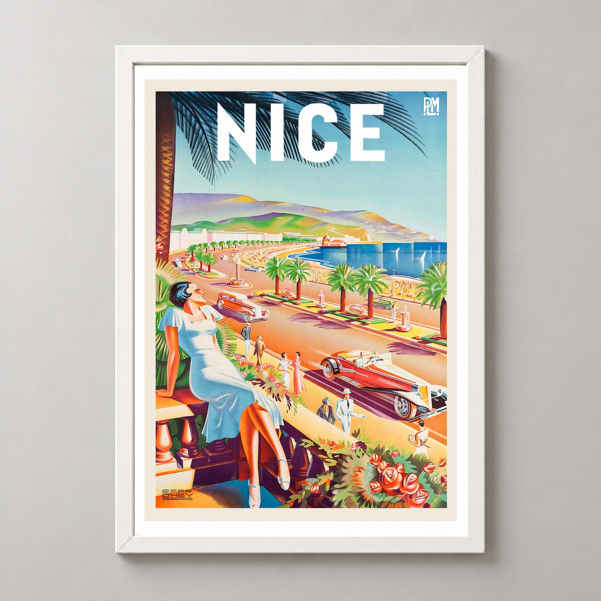 Nice French Riviera Vintage Travel Poster - Framed/Unframed — realistic white frame studio view