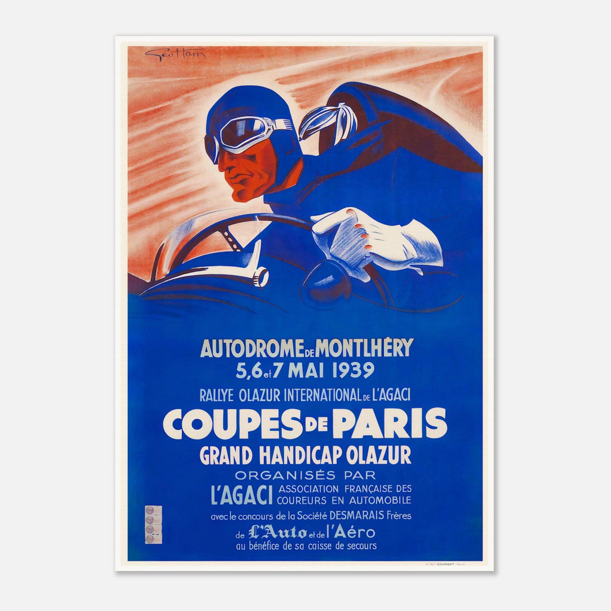 Autodrome of Montlhery France Automobile Rally Olazar 1939 Vintage Racing Poster
