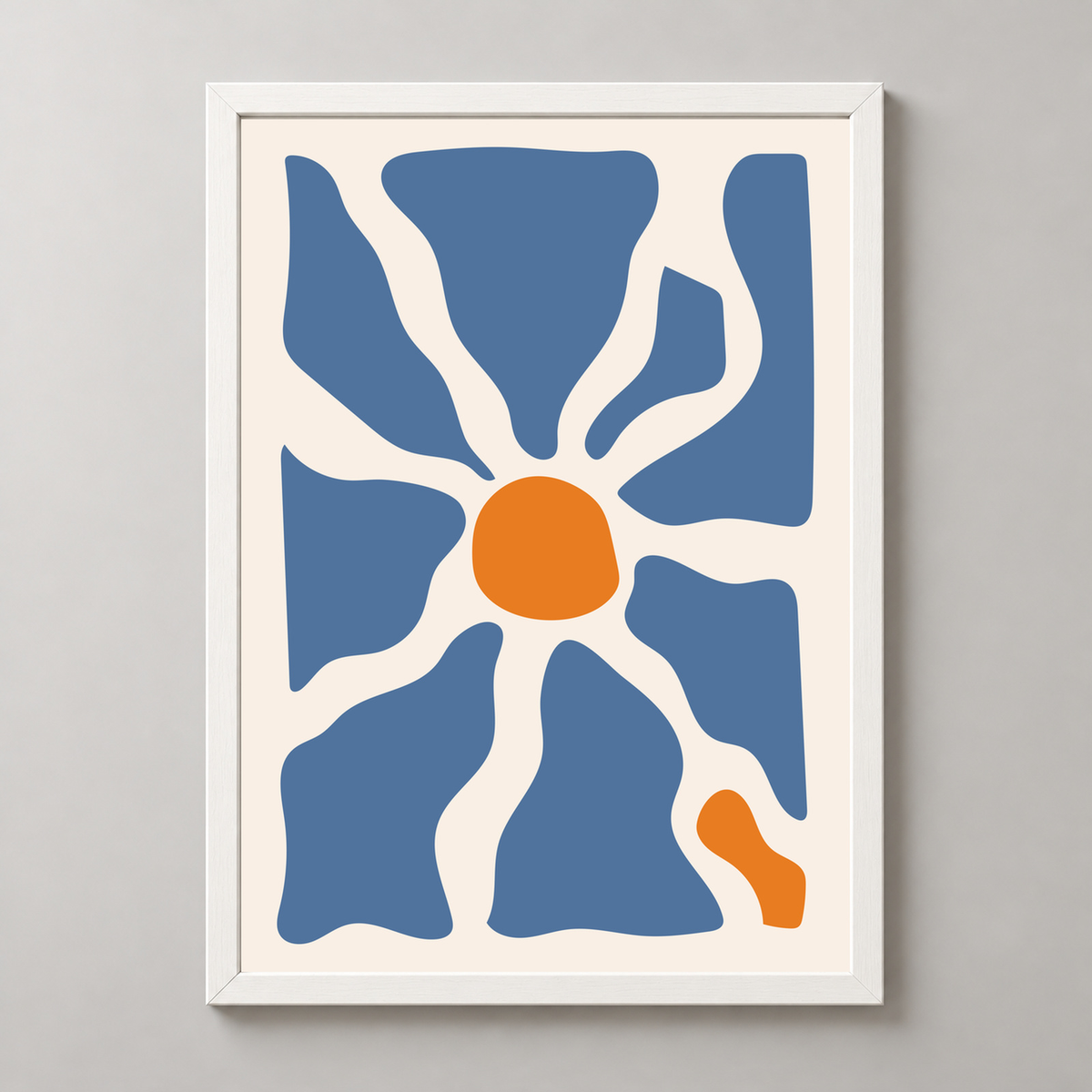 Bold Abstract Sun and Waves Art Print - Modern Minimalist Design — realistic white frame studio view