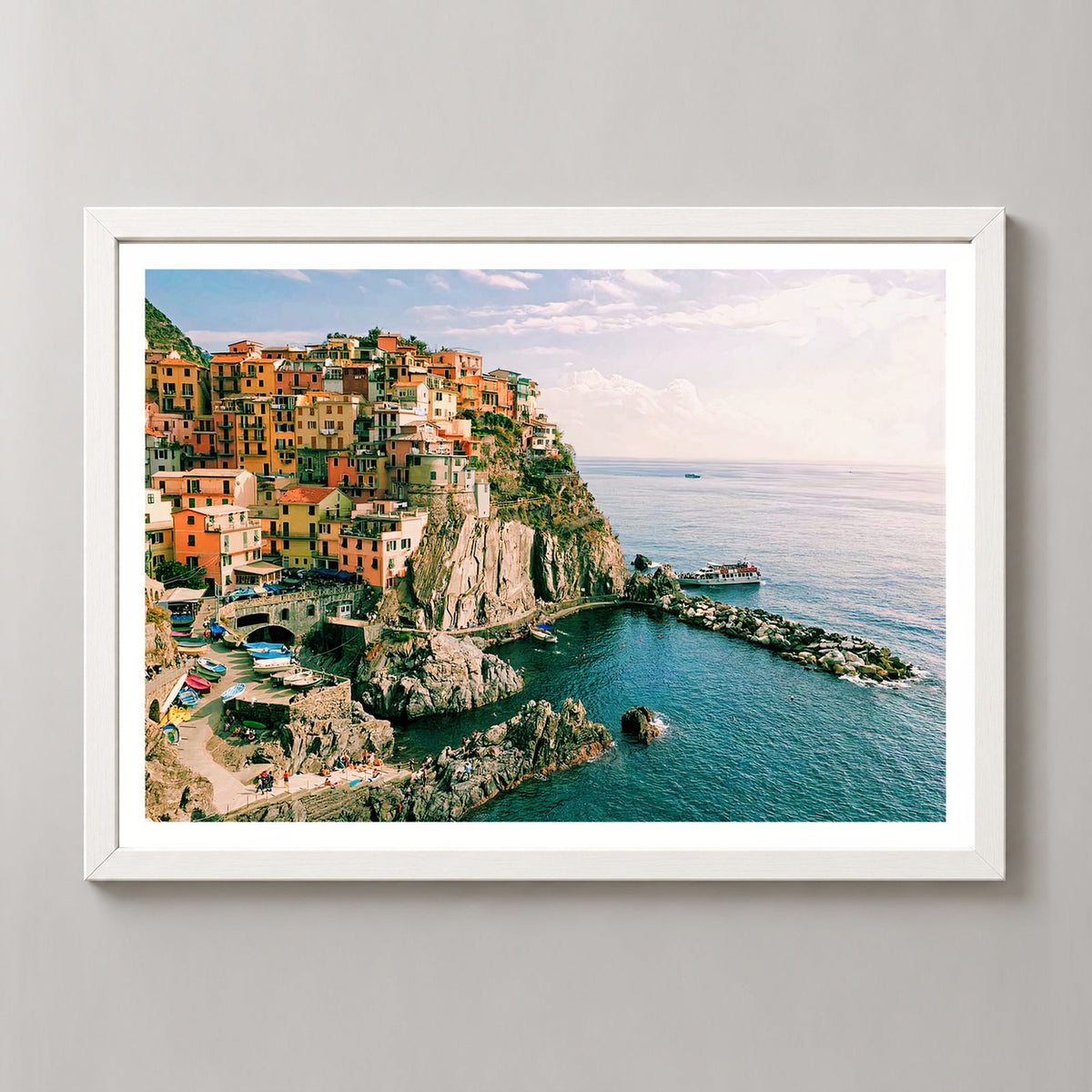 Manarola Cinque Terre Italy — realistic white frame studio view
