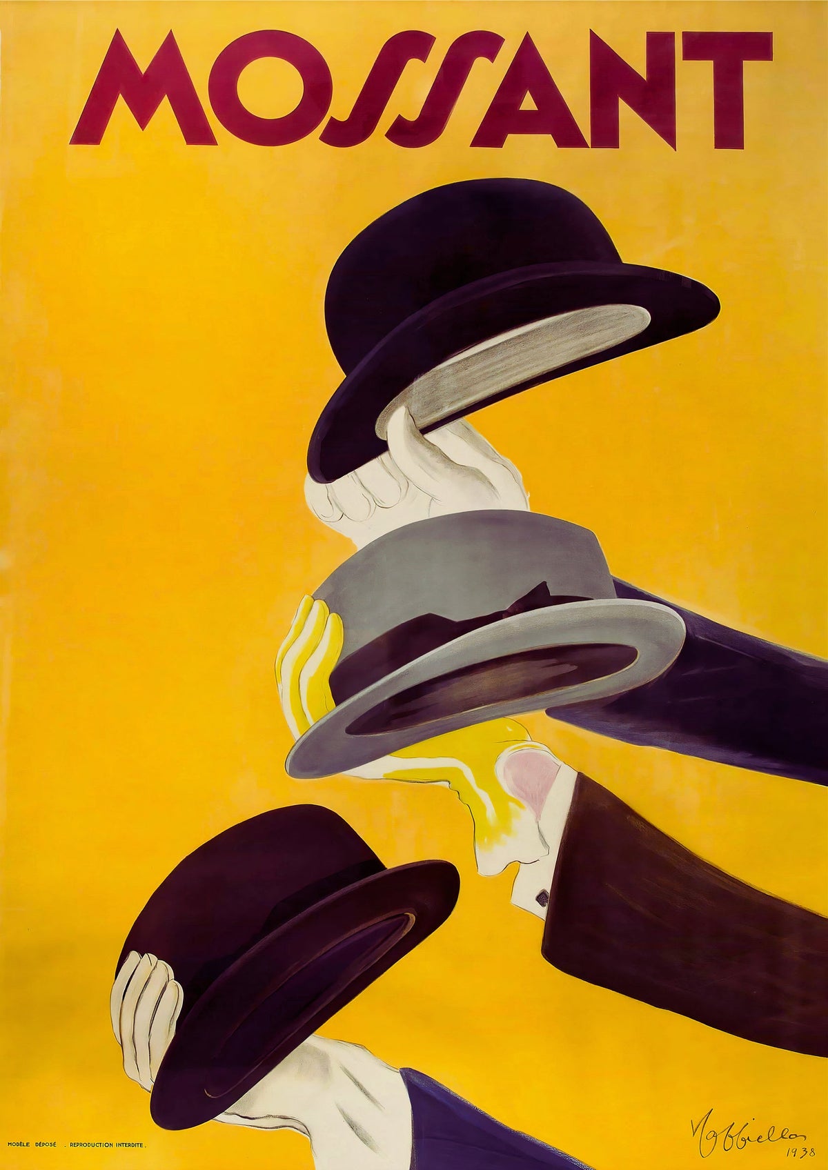Mossant Hat Company Vintage Advertising Poster - Framed/Unframed — poster only, complete unframed artwork