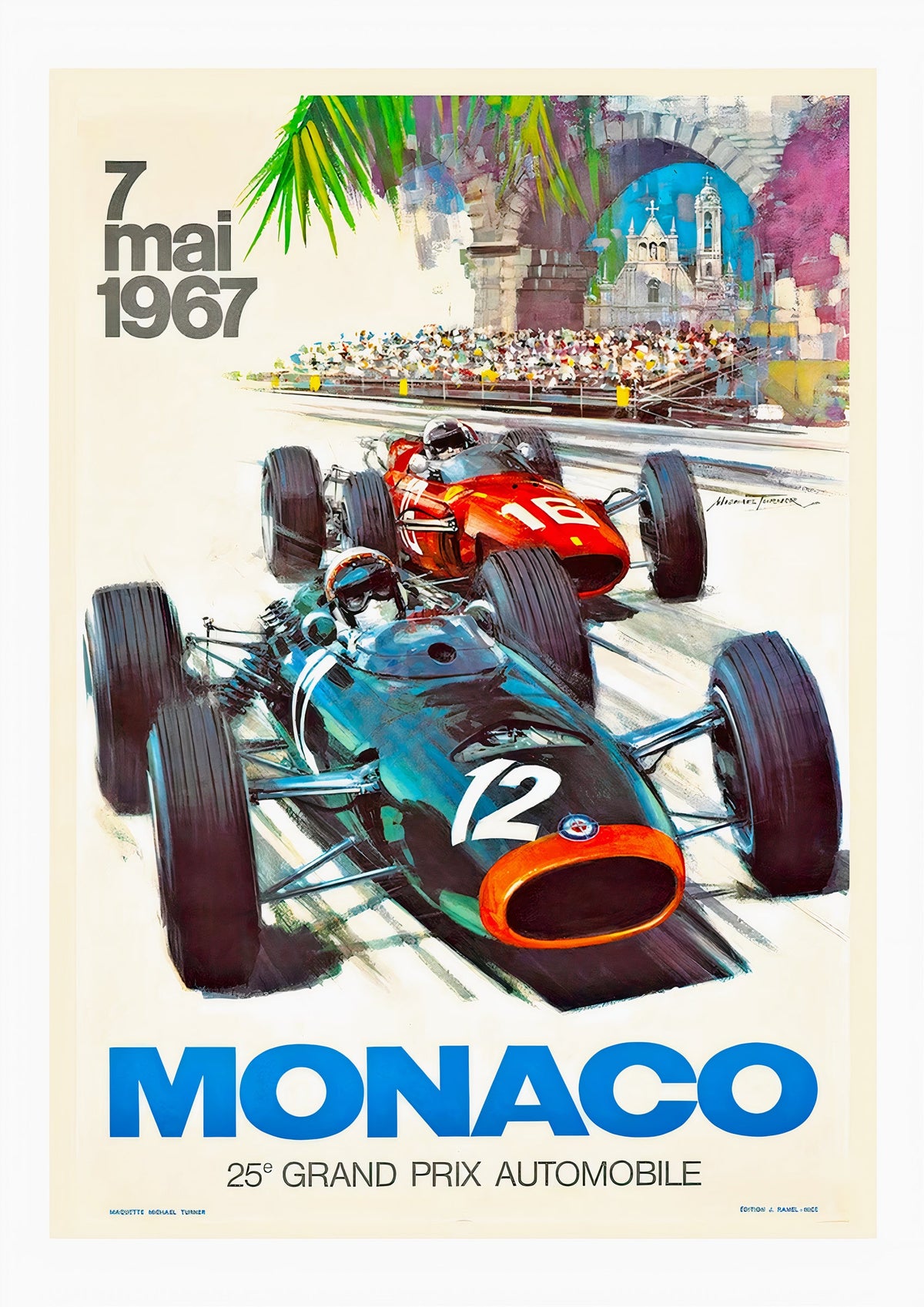 Monaco 25th Grand Prix Automobile 1967 Vintage Racing Poster — poster only, complete unframed artwork