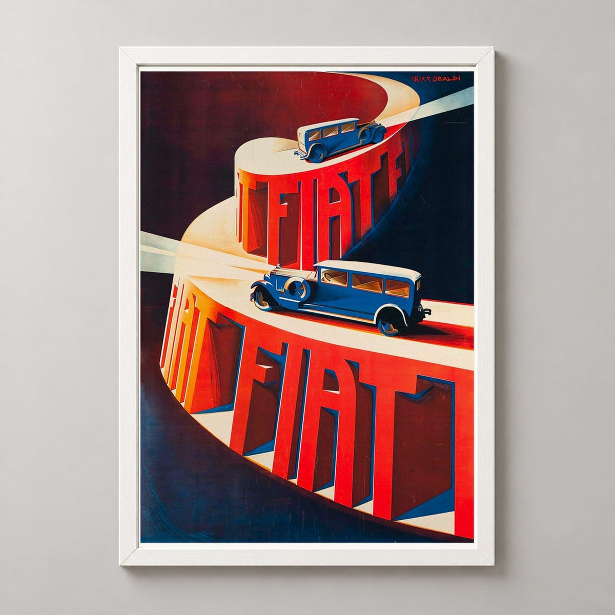 French Vintage Car Poster - Classic Advertisement Art for Home & Office — realistic white frame studio view