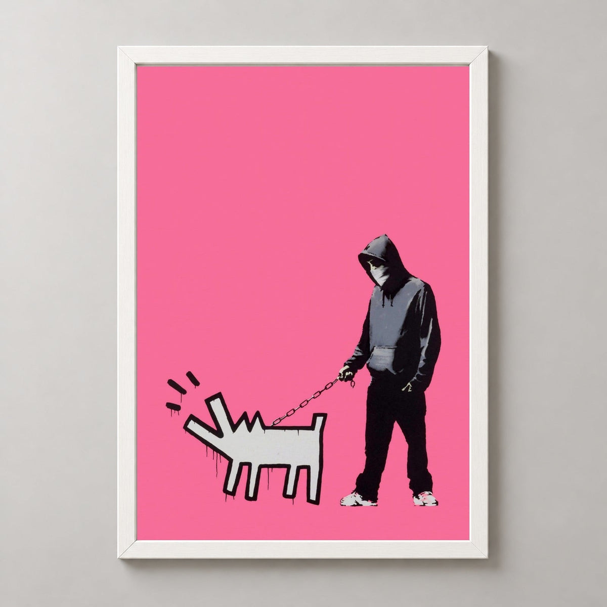 Banksy Choose Your Weapon (Bright Pink), 2010 — realistic white frame studio view