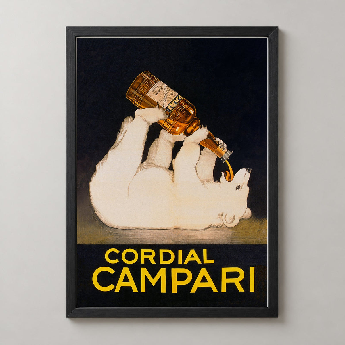 Cordial Campari Polar Bear Vintage Poster by Leonetto Cappiello — realistic black frame studio view