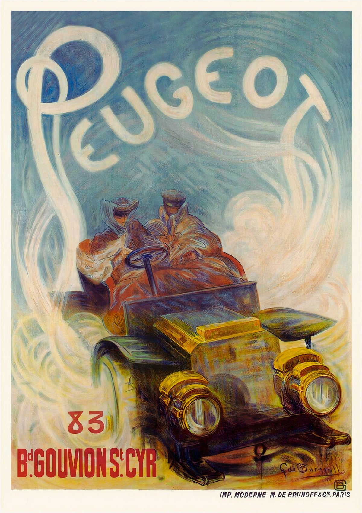 French Vintage Automobile Racing Poster — poster only, complete unframed artwork