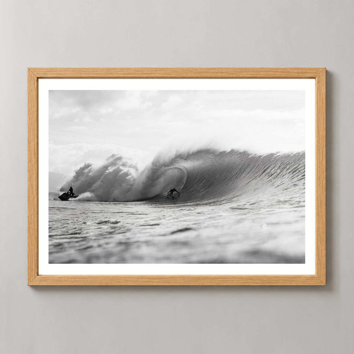 Surfing Big Break | Black and White Photography — realistic natural wood frame studio view