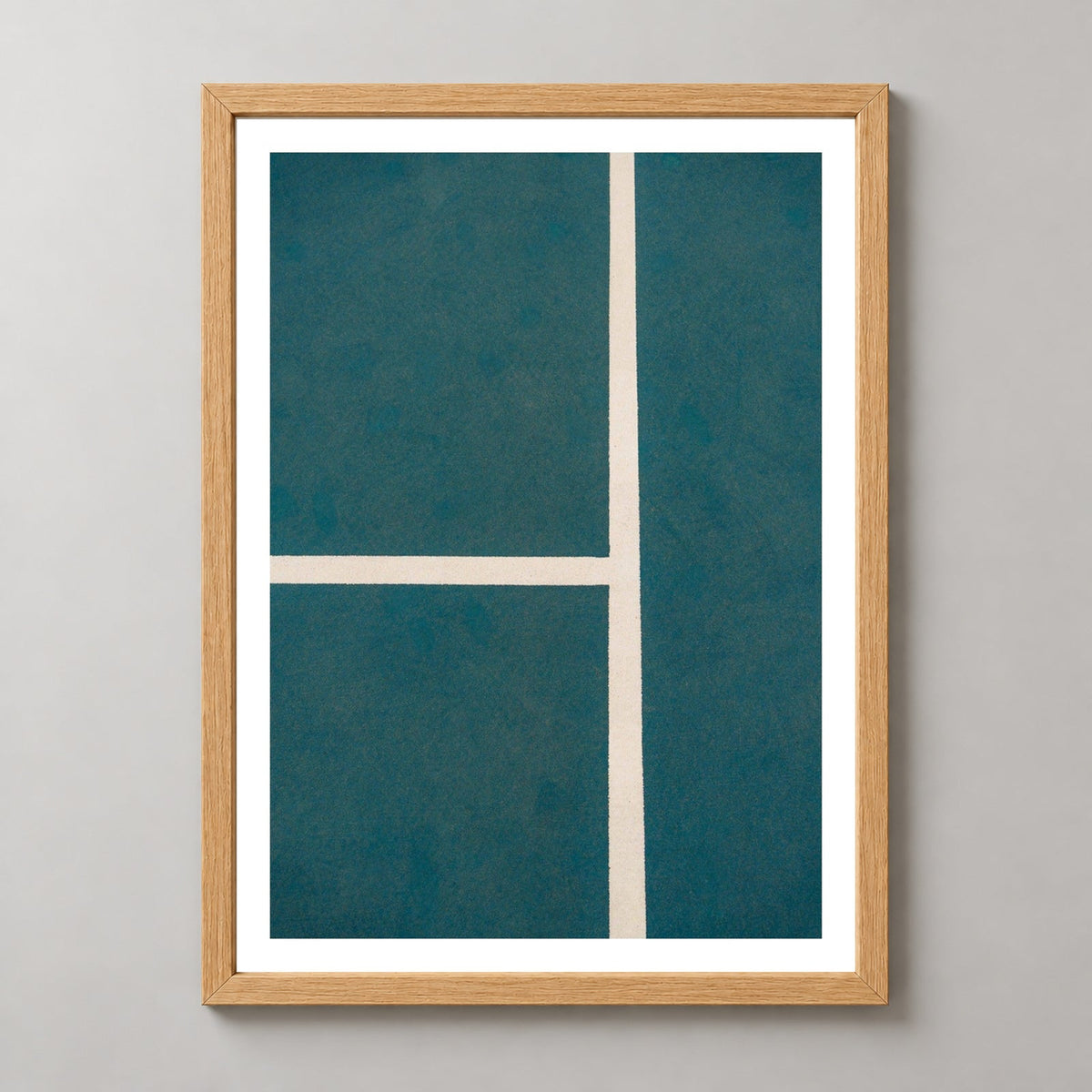 Tennis Court Print | Tennis Lines Intersect | Fine Art Photography — realistic natural wood frame studio view with white border
