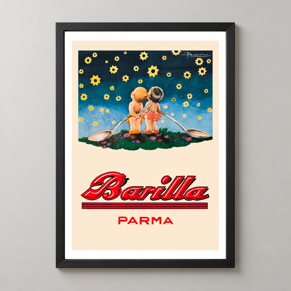 Barilla Parma Star Gazing Vintage Advertising Poster — realistic black frame studio view