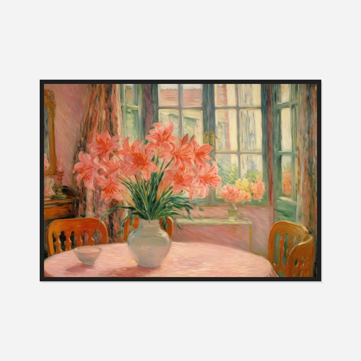 Flowers by the Window — front view in a black frame