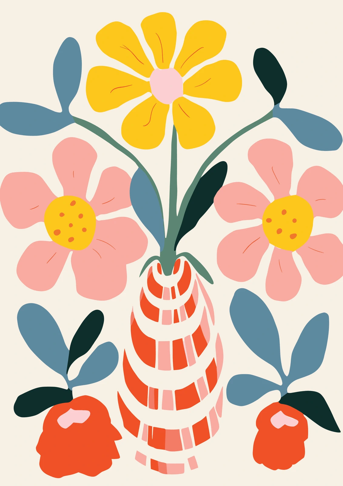 Flowers in a Striped Vase — borderless A-series artwork