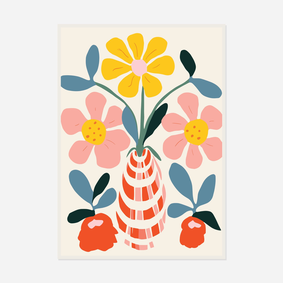 Flowers in a Striped Vase — front view in a white frame