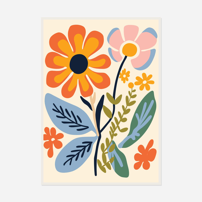 Folk Daisy Garden — front view in a white frame