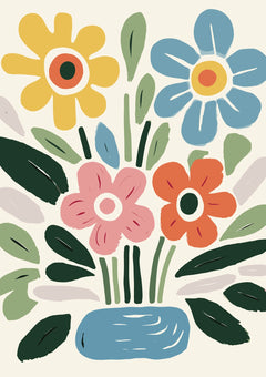 Folk Flowers in a Blue Vase — borderless A-series artwork