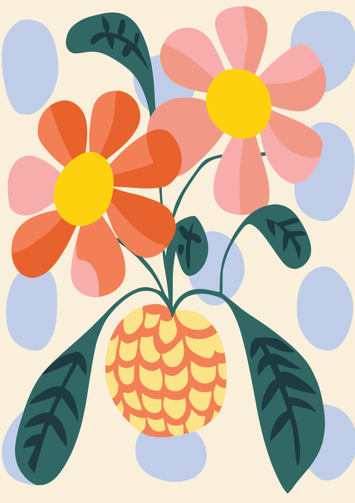 Folk Flowers in a Yellow Vase — borderless A-series artwork