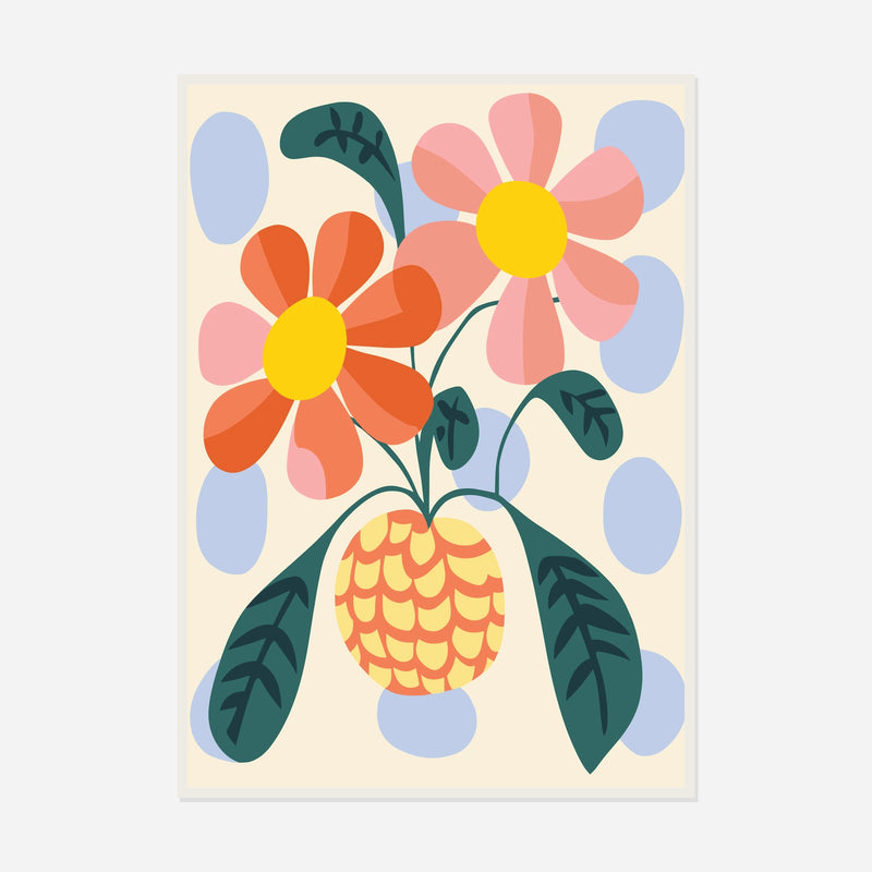 Folk Flowers in a Yellow Vase — front view in a white frame
