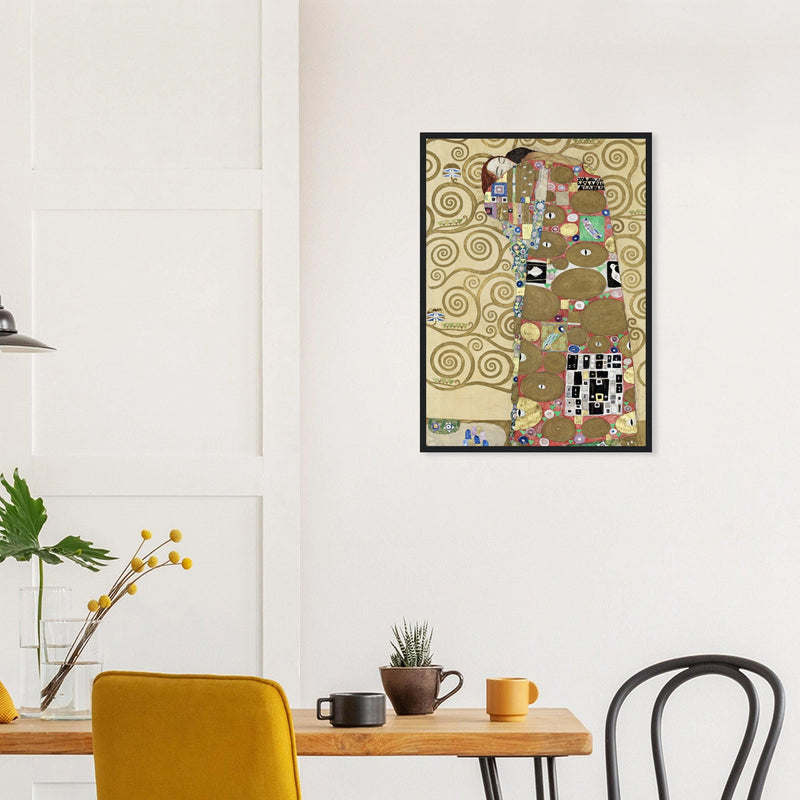 Fulfillment in a black frame above a dining table; styled room mockup