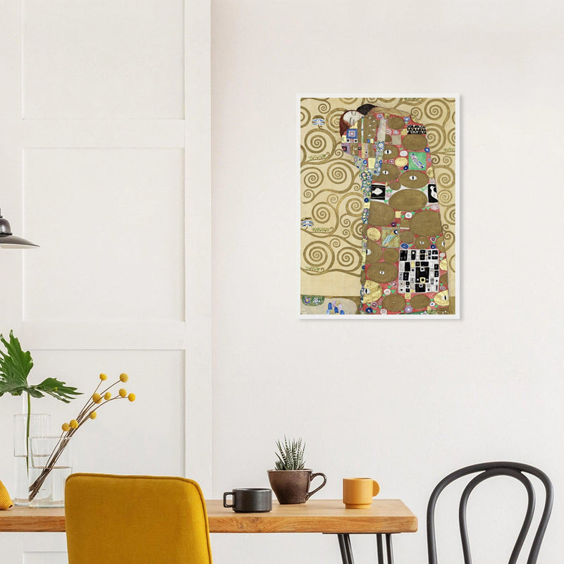 Fulfillment in a white frame above a dining table; styled room mockup