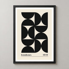 Bauhaus 1919 - Minimalist Geometric Art Print (Black) — realistic black frame studio view