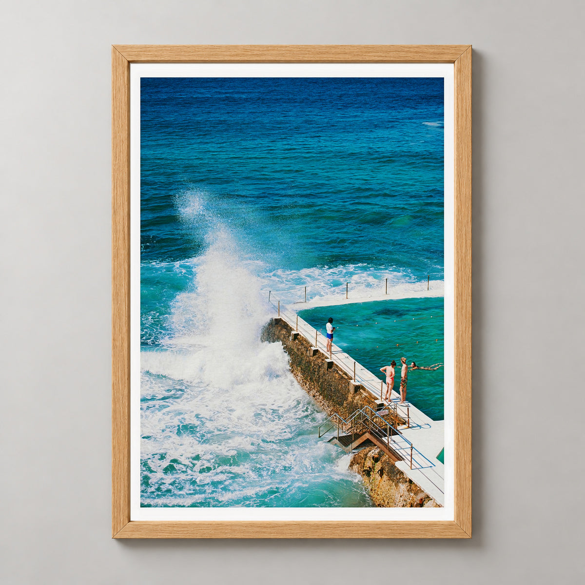 Bondi Beach Icebergs II — realistic natural wood frame studio view