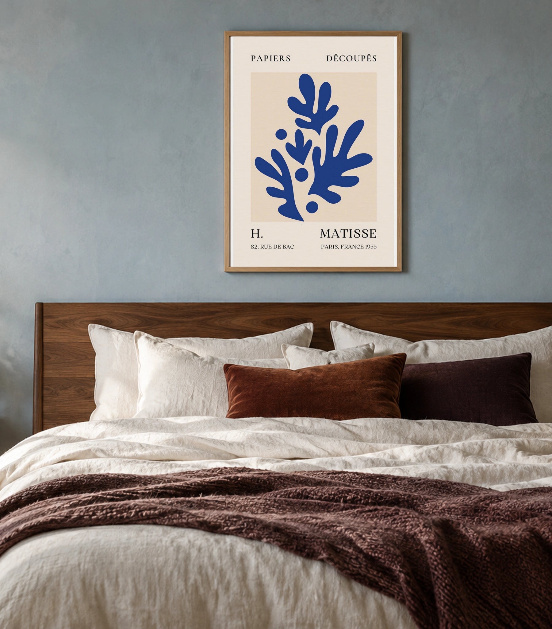 Papiers Découpés H. Matisse Blue Foliage Print II (1955) in a styled interior
