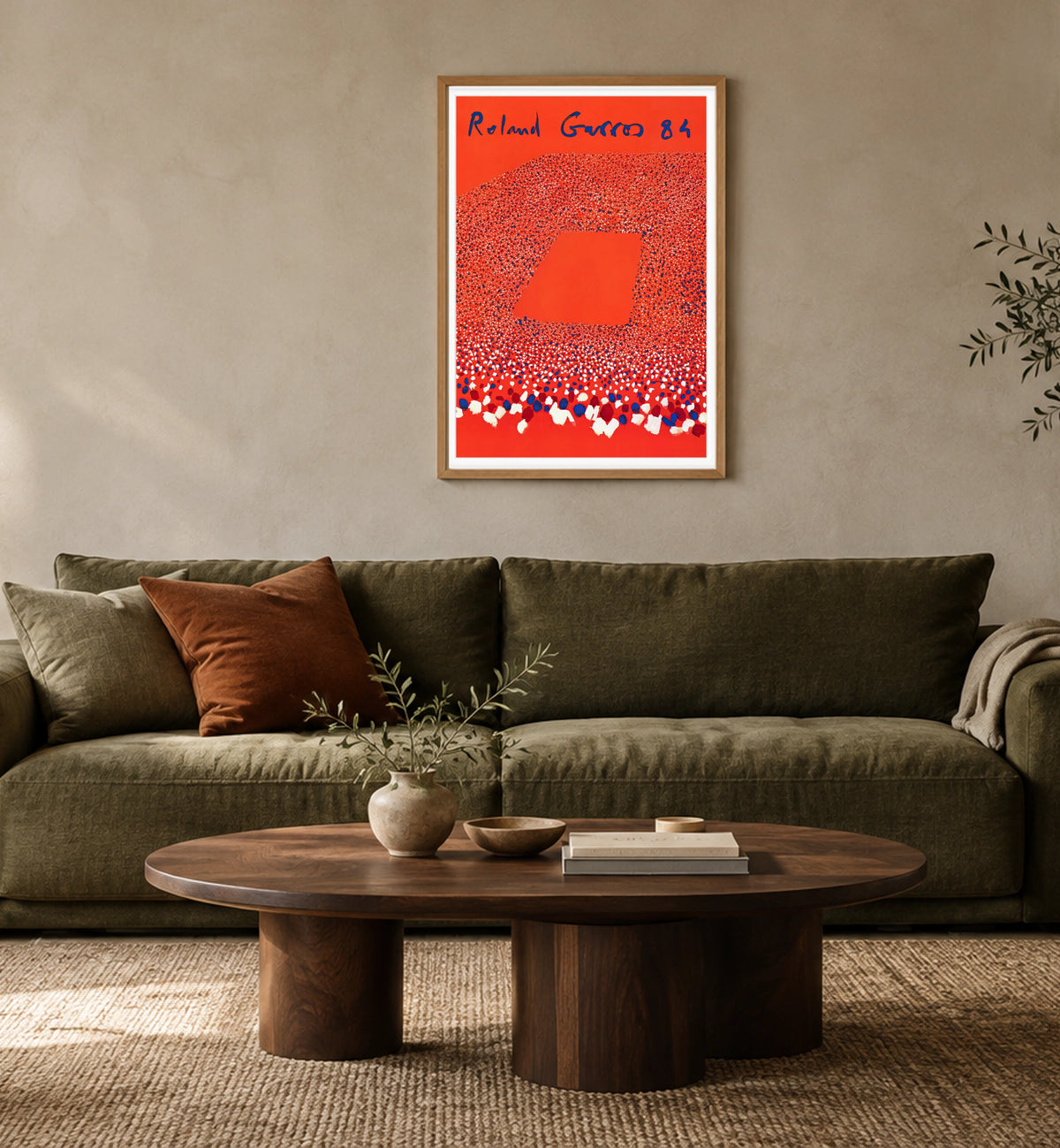 Roland Garros 84 - Vibrant Abstract Tennis Poster in a natural timber frame in a styled room