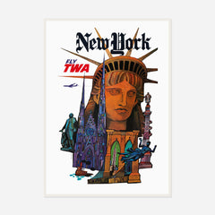 TWA New York — Liberty and Skyline — front view in a white frame