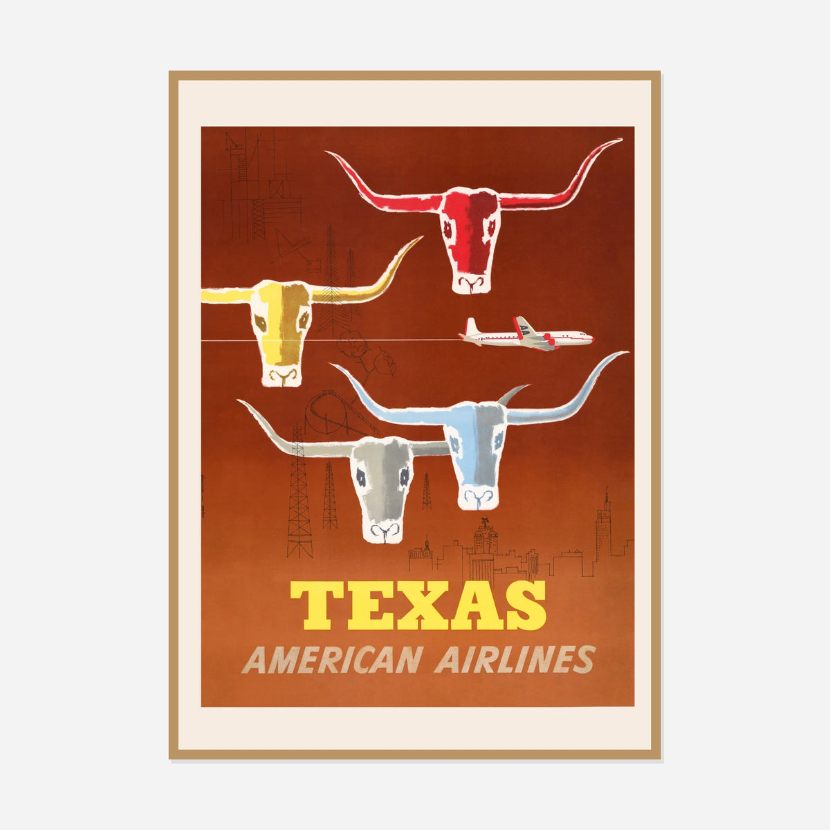 American Airlines Texas — front view in a natural wood frame