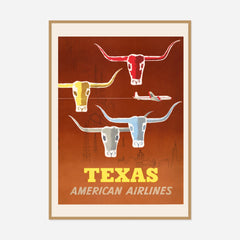 American Airlines Texas — front view in a natural wood frame