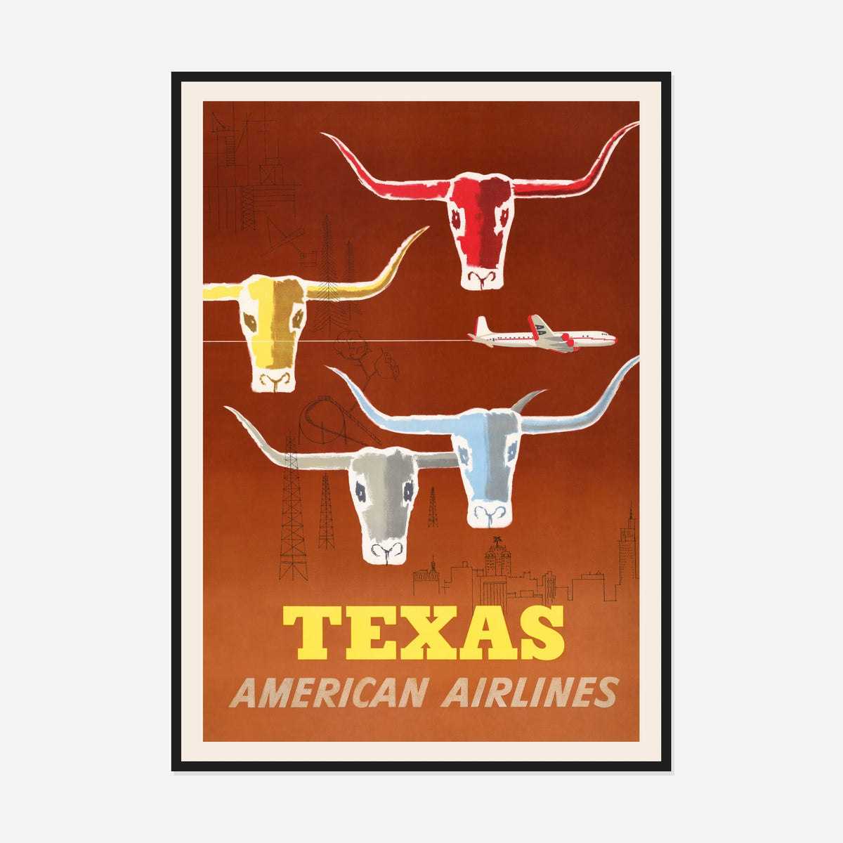 American Airlines Texas — front view in a black frame