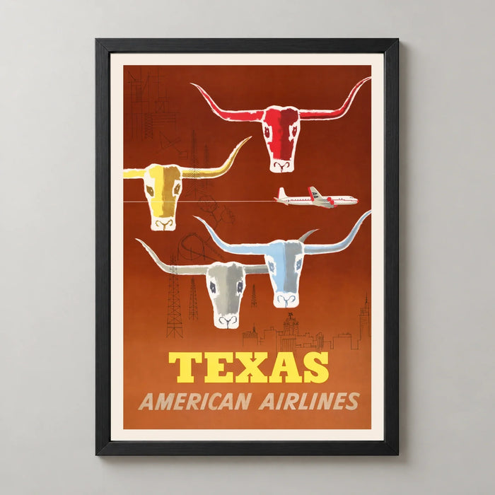 American Airlines Texas Vintage Travel Poster