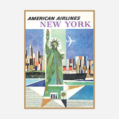American Airlines New York — front view in a natural wood frame