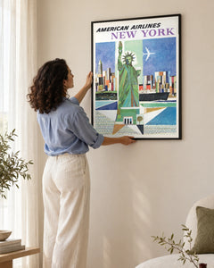 American Airlines New York — styled room visualisation in a black frame
