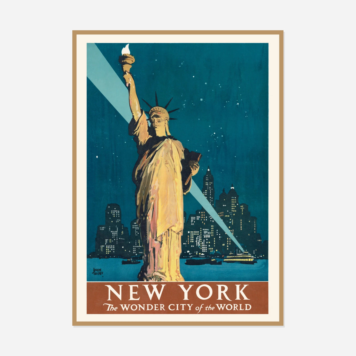 New York — Statue of Liberty — front view in a natural wood frame