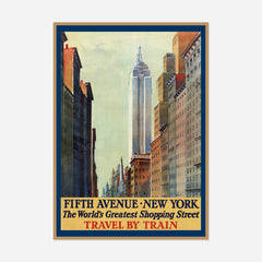 New York — Fifth Avenue — front view in a natural wood frame