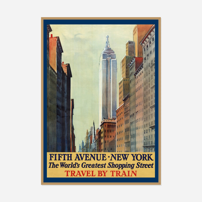 New York — Fifth Avenue — front view in a natural wood frame