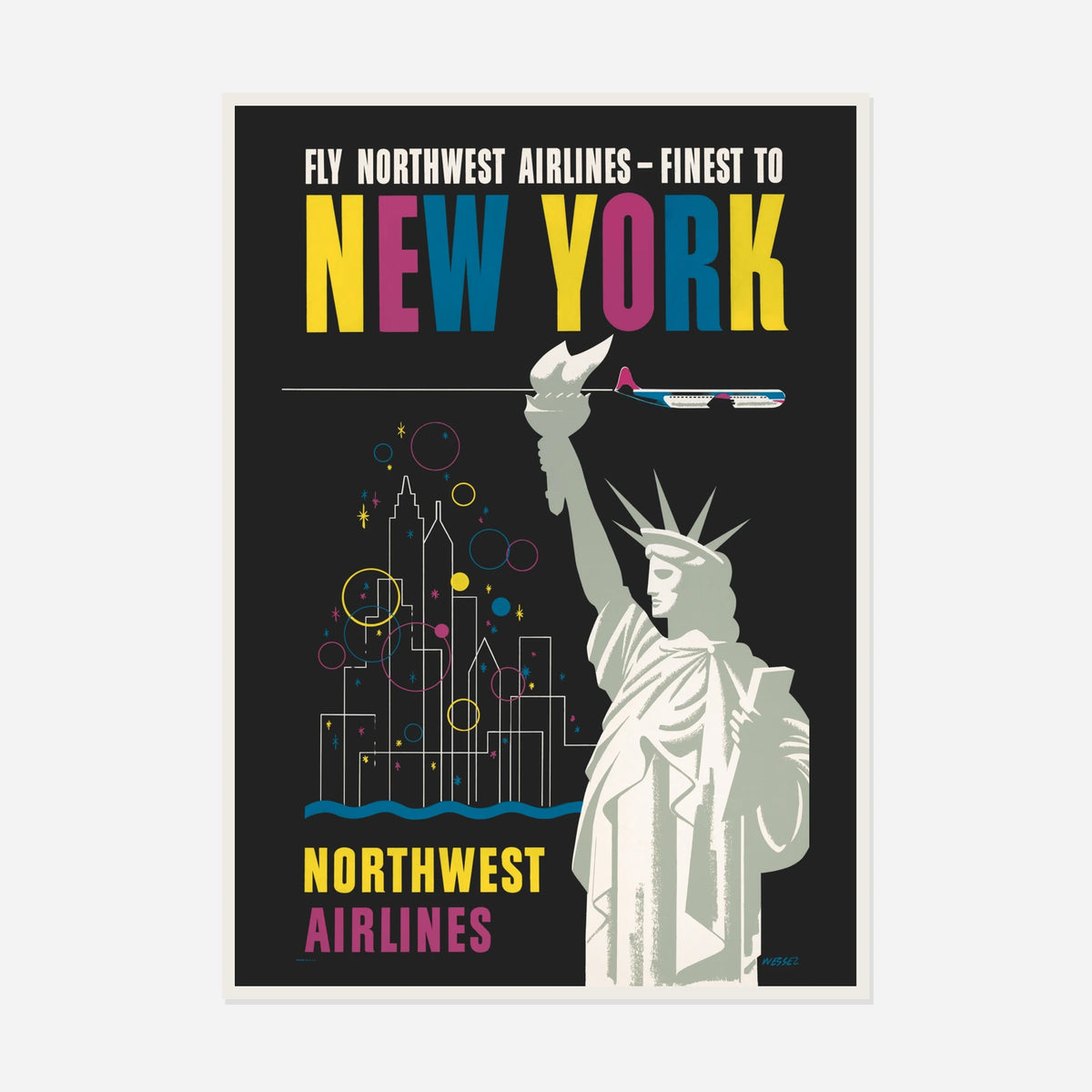 Northwest Airlines New York — front view in a white frame