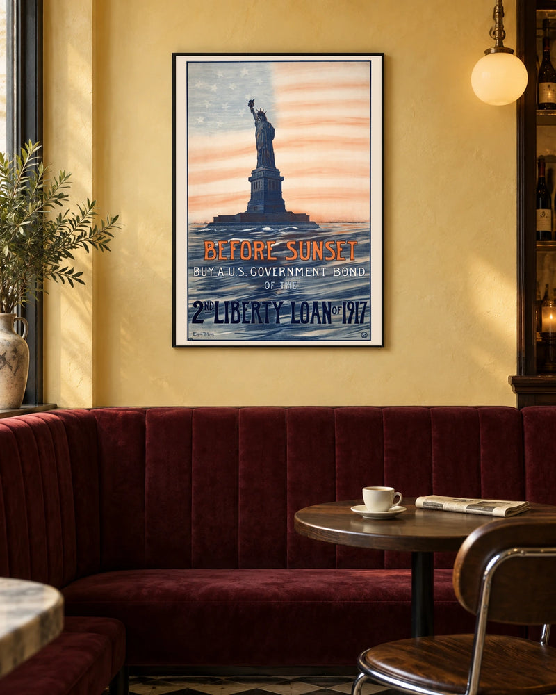 Before Sunset — Liberty Loan — styled room visualisation in a black frame