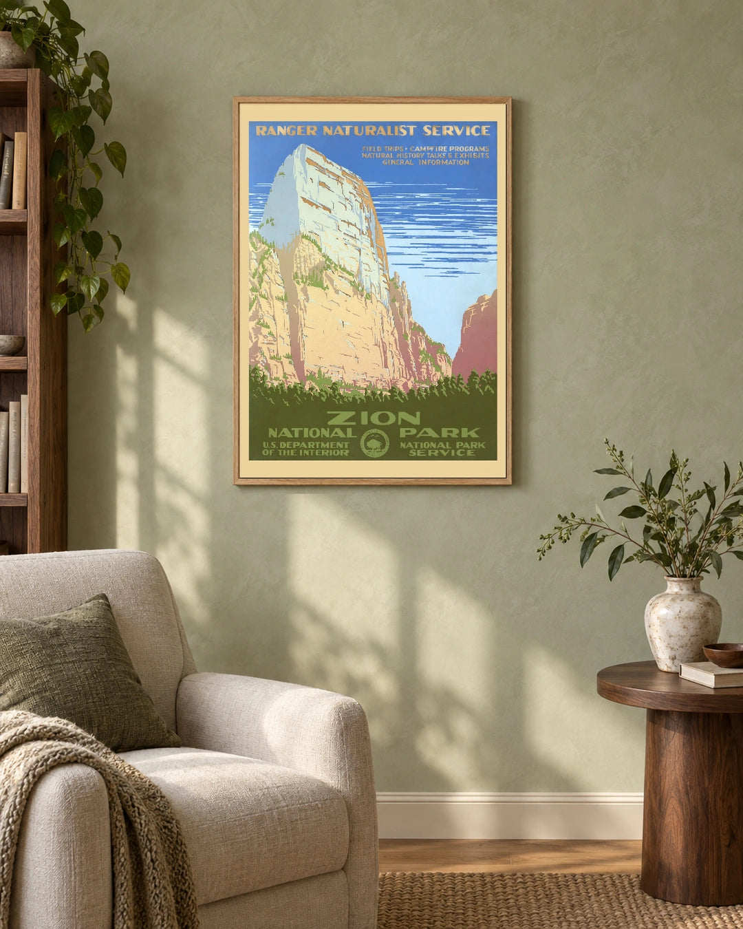 Zion National Park — styled room visualisation in a natural wood frame